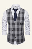 Lapel Brown Men's Check Vest