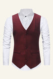 Burgundy Single Breasted Men's Casual Vest