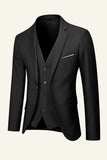 Black Notched Lapel 3 Piece Men's Wedding Suits