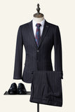 Black Striped Notched Lapel 3-Piece Men's Suit