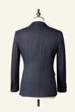 Black Striped Notched Lapel 3-Piece Men's Suit