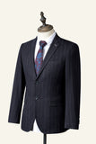 Black Striped Notched Lapel 3-Piece Men's Suit