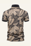 Brown Regular Fit Collared Leaves Printed Men's Polo Shirt