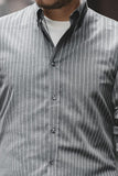 Men's Grey Stripes Button Down Long Sleeves Shirt