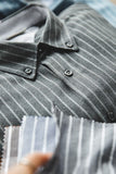 Men's Grey Stripes Button Down Long Sleeves Shirt
