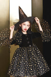Black Velvet Halloween Girl Dress with Star