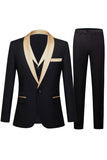 Black and Champagne 3 Piece Shawl Lapel Men's Ball Suits