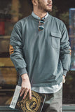 Men's Grey Blue Patchwork Loose Fit T-Shirt With Chest Pocket