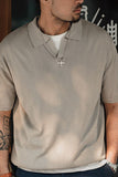 Men's Light Khaki Knitting Short Sleeve T-Shirt