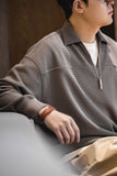 Men's Black Waffle V-Neck Long Sleeve Sweatshirt