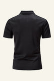 Slim Fit V Neck Short Sleeves Black Polo Shirt