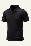 Slim Fit V Neck Short Sleeves Black Polo Shirt