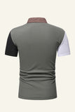 Army Green Contrast Color Cotton Short-sleeve Casual Polo Shirt