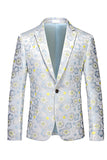 Men's Light Blue Jacquard Notched Lapel Prom Blazer