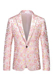 Men's Light Blue Jacquard Notched Lapel Prom Blazer