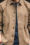 Men's Khaki Button Down Shirt Jacket With Pockets