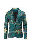 Dark Green Printed Notched Lapel 3 Piece Christmas Men's Suits