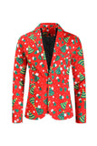 Men's Christmas Printed Red 3-Piece One Button Party Suits