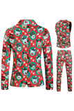 Notched Lapel One Button Santa Claus Printed Red Men's Suits