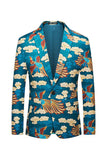 Blue Crane Jacquard Notched Lapel Men Blazer