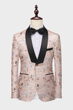 Light Khaki Jacquard Shawl Lapel 2 Piece Men's Prom Suits