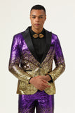 Men's 2 Piece Ombre Sequins Purple Slim Fit Notched Lapel Prom Suits