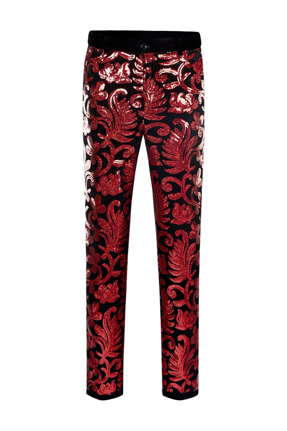 Red Sequins Floral Pattern Men's 2 Pieces Suits