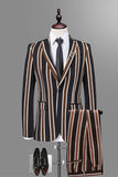 Brown Stripe Notched Lapel Stripe Men's 3 Pieces Suits