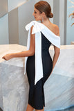 Sheath One Shoulder Black Party Ball Dress with Bowknot
