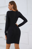 Fashion Sheath Jewel Black Party Cocktail Dress with Long Sleeves