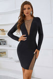 Fashion Sheath Jewel Black Party Cocktail Dress with Long Sleeves
