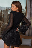 Sequin Black Long Sleeves Cocktail Dress