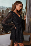 Sequin Black Long Sleeves Cocktail Dress