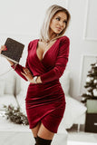 Velvet Long Sleeves V-neck Christmas Cocktail Dress