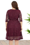 Plus Size Burgundy Lace Party Dress with Half Sleeves