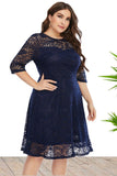 Plus Size Burgundy Lace Party Dress with Half Sleeves