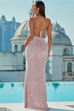 Light Pink Halter Neck Sequined Mermaid Ball Dress