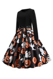 Black Pumpkin Lantern Printed Vintage Halloween Dress