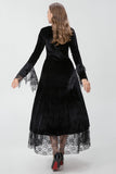 Gothic Burgundy Halloween Vintage Dress with Criss Cross Lace