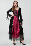 Gothic Burgundy Halloween Vintage Dress with Criss Cross Lace