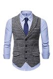 Check Single Breasted Gun Lapel Collar Men's Suit Vest