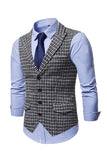 Check Single Breasted Gun Lapel Collar Men's Suit Vest