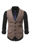 Check Single Breasted Gun Lapel Collar Men's Suit Vest