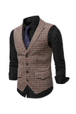 Check Single Breasted Gun Lapel Collar Men's Suit Vest