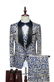 Royal Blue Leopard Printed 3 Piece Men's Suits