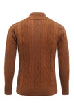 Brown Cable Knitted Long Sleeves Men's Cardigan Sweater