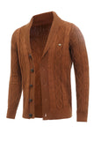 Brown Cable Knitted Long Sleeves Men's Cardigan Sweater