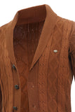 Brown Cable Knitted Long Sleeves Men's Cardigan Sweater