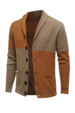 Brown Patchwork Shawl Collar Long Sleeves Men's Cardigan Sweater