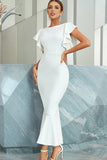 Mermaid White Holiday Party Dress with Ruffles